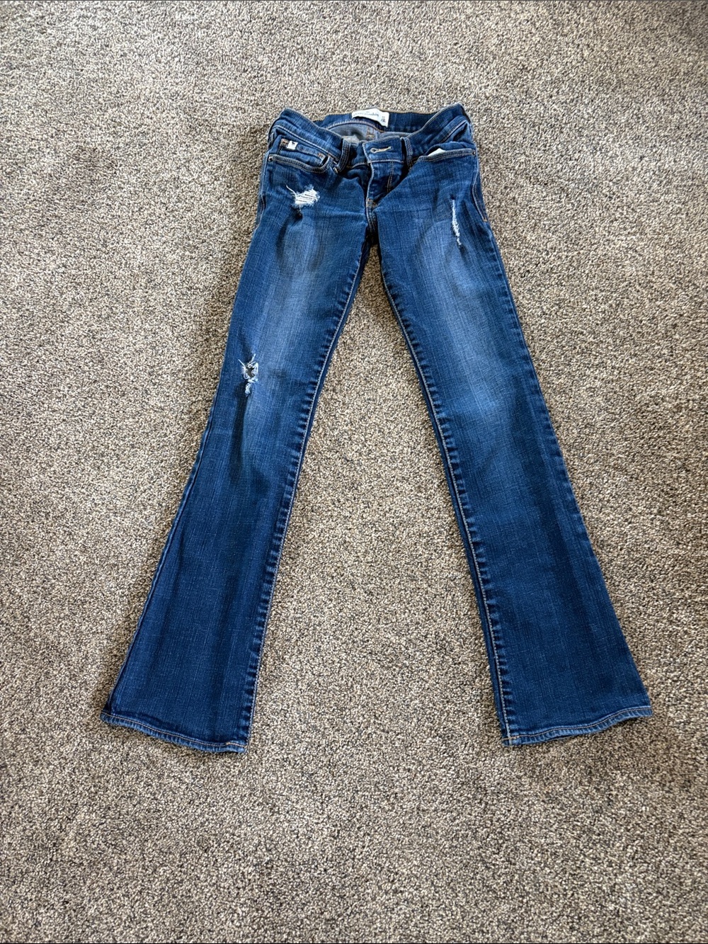 Girls Abercrombie Dark Blue Distressed Flare Jeans Size 12